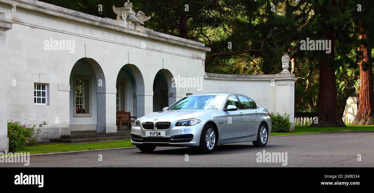 BMW 5-Series Saloon Car in Glacier Silver F11 2016 Facelift Version Stock Photo