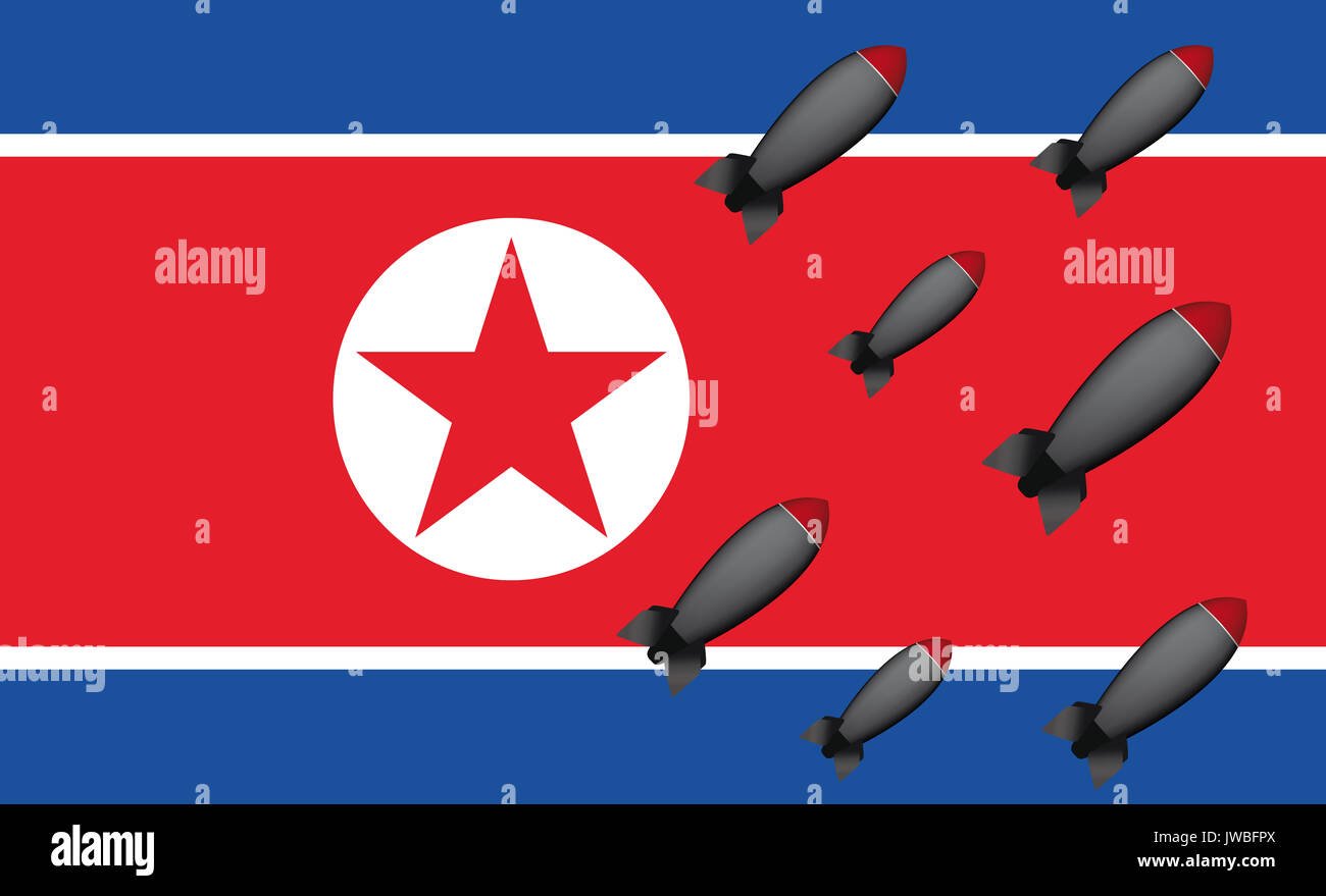 North korea bombs or missile with flag Stock Photo