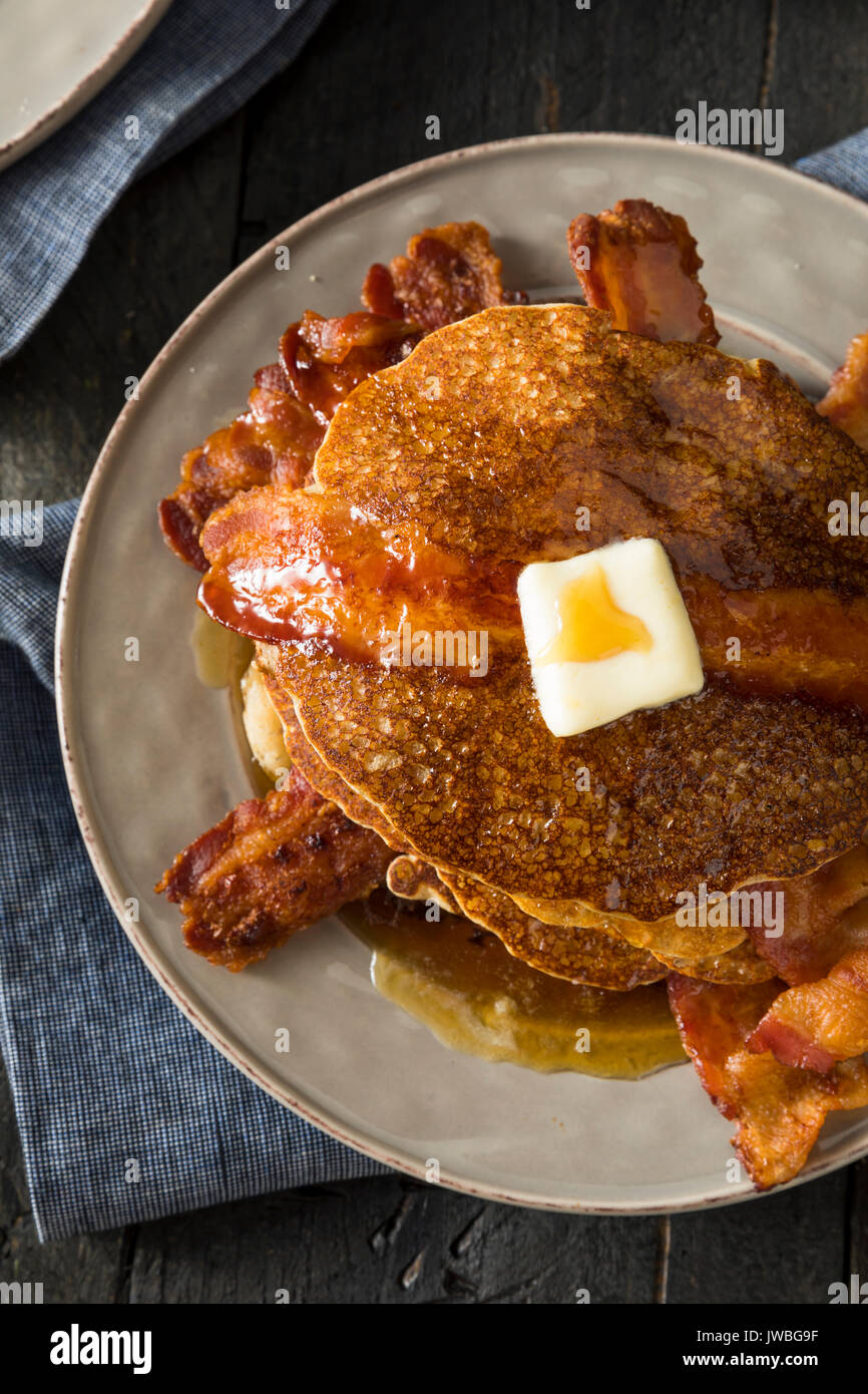 Homeade Sweet Bacon Pancakes with Maple Syrup Stock Photo Alamy