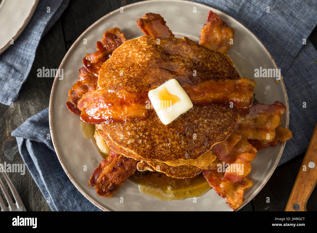 Homeade Sweet Bacon Pancakes with Maple Syrup Stock Photo Alamy