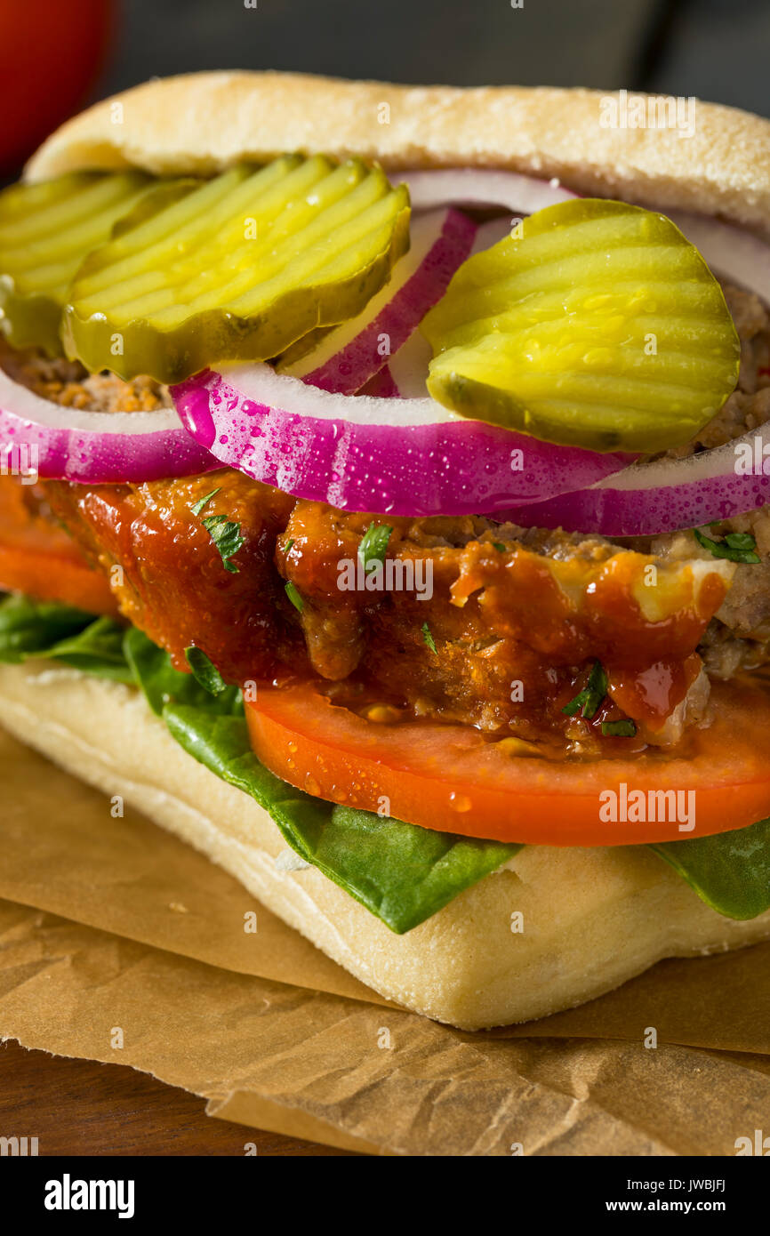 Homemade Savory Meatloaf Sandwich with Lettuce and Tomato Stock Photo