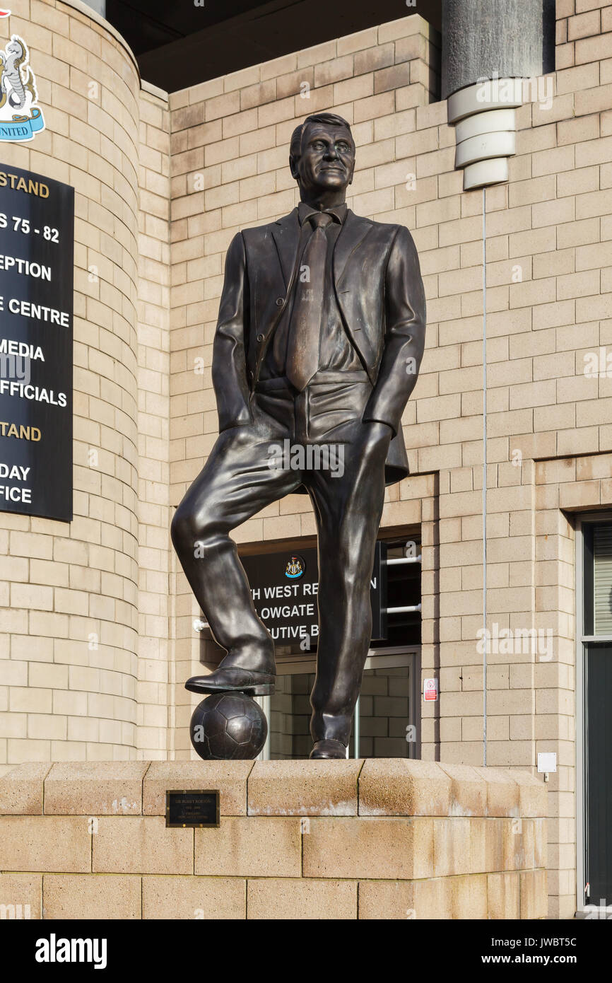 A statue of Sir Bobby Robson outside St James' Park in England celebrating his contribution to Newcastle United Football Club. Stock Photo