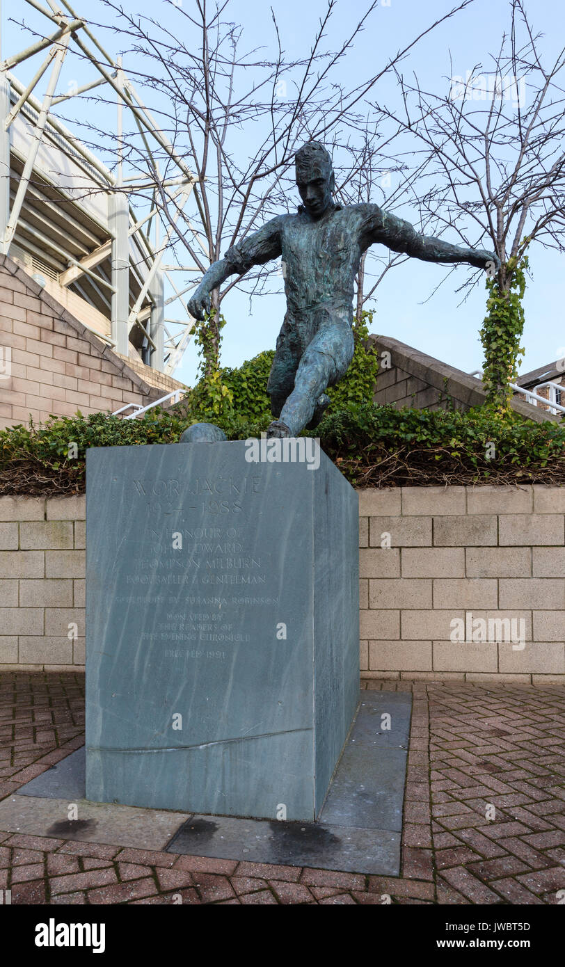 A statue of Jackie Milburn outside St James' Park in England