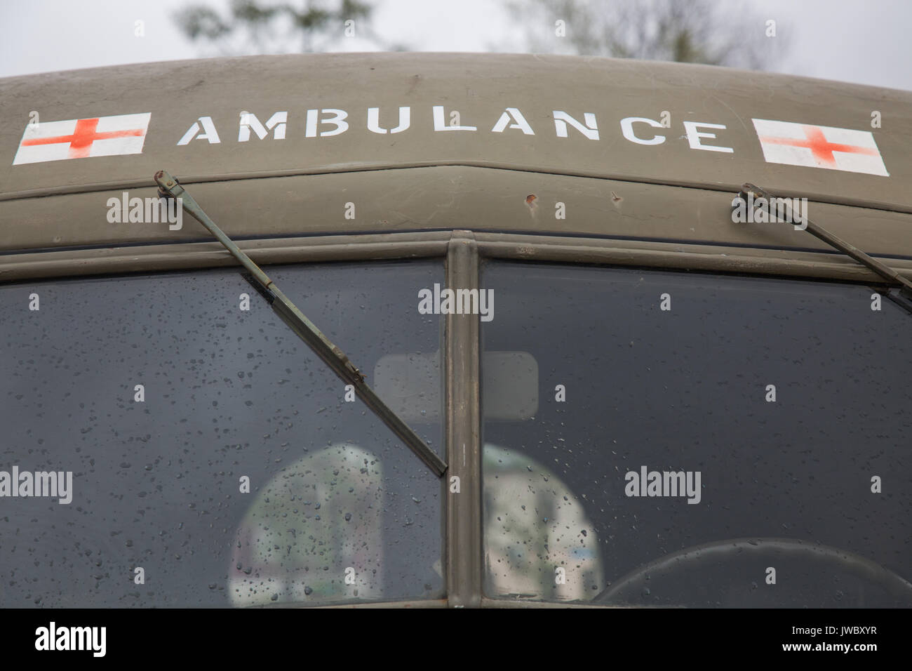 Vintage military ambulance US  windshield Stock Photo