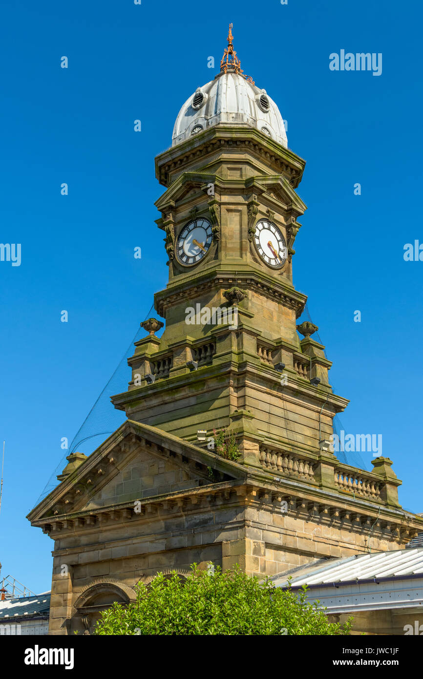 Clock face and tower on Scarborough Station, Yorkshire. Stock Photo