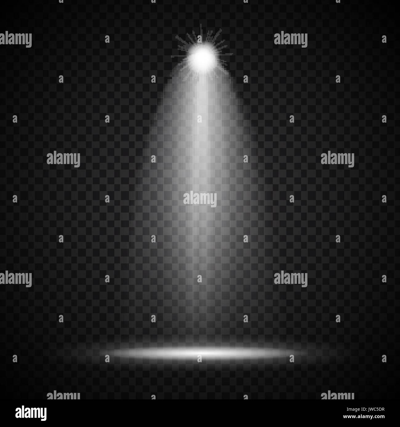 Realistic Bright Projectors Lighting Lamp with Spotlights Lighting Effects with Transparency Isolated on Transparent Background. Vector Illustration Stock Vector