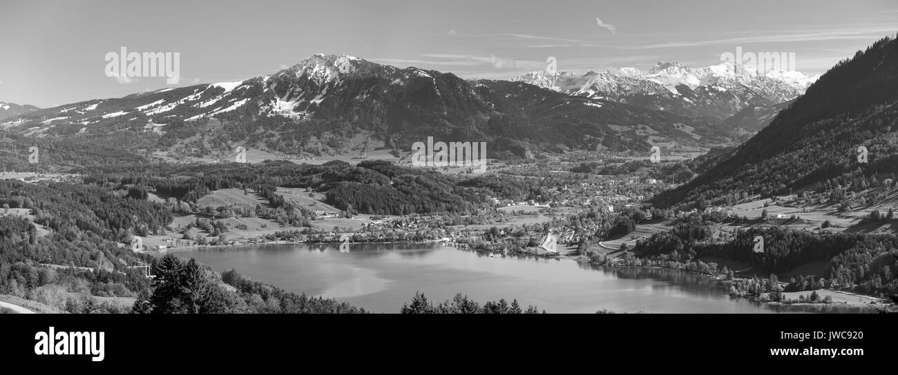 panorama scenic landscape in Bavaria with lake and mountains Stock Photo