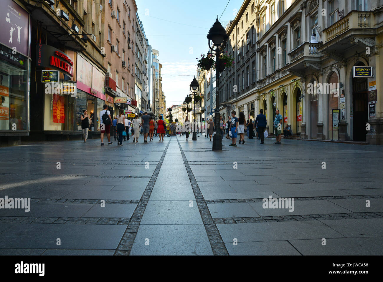 BELGRADE, SERBIA - JULY 13, 2017. Knez Mihailova Street or Prince Michael Street, one of the oldest street and famous tourists attraction of Belgrade Stock Photo