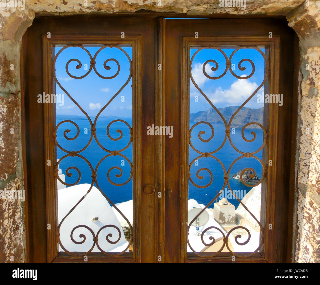 View To The Sea From Doors In Oia Village Of Santorini Island