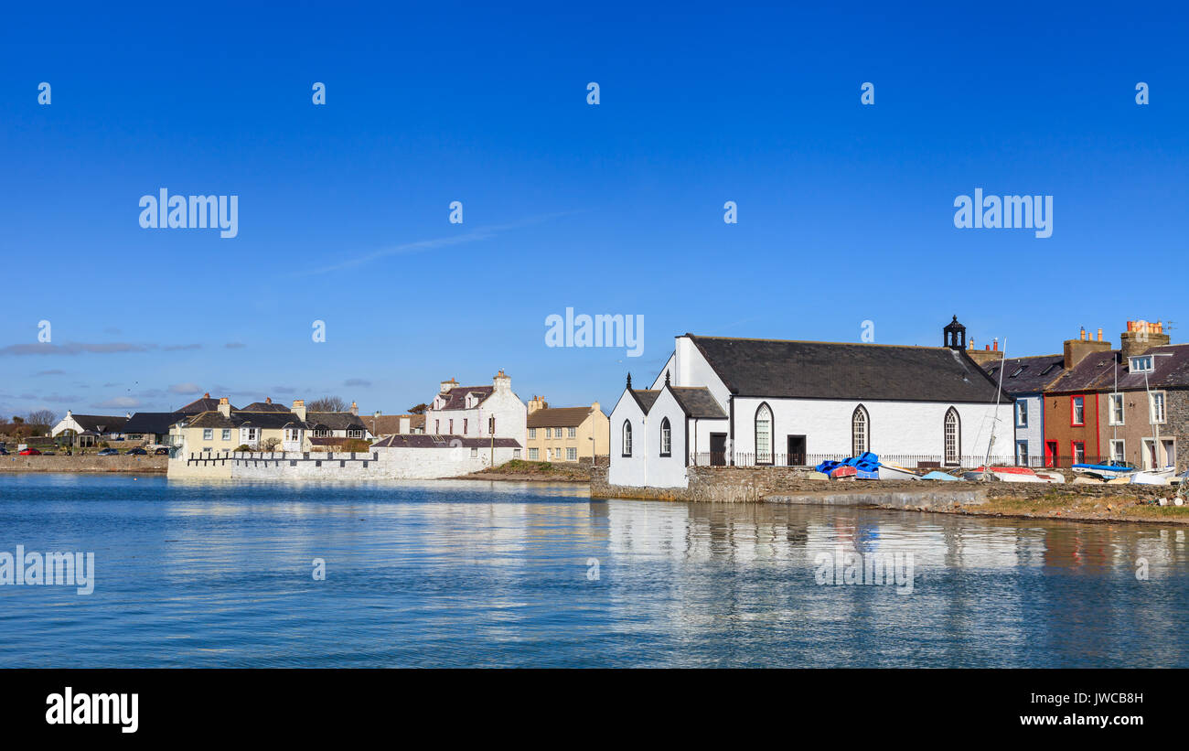 The view across Isle of Whithorn Bay to the small coastal village of