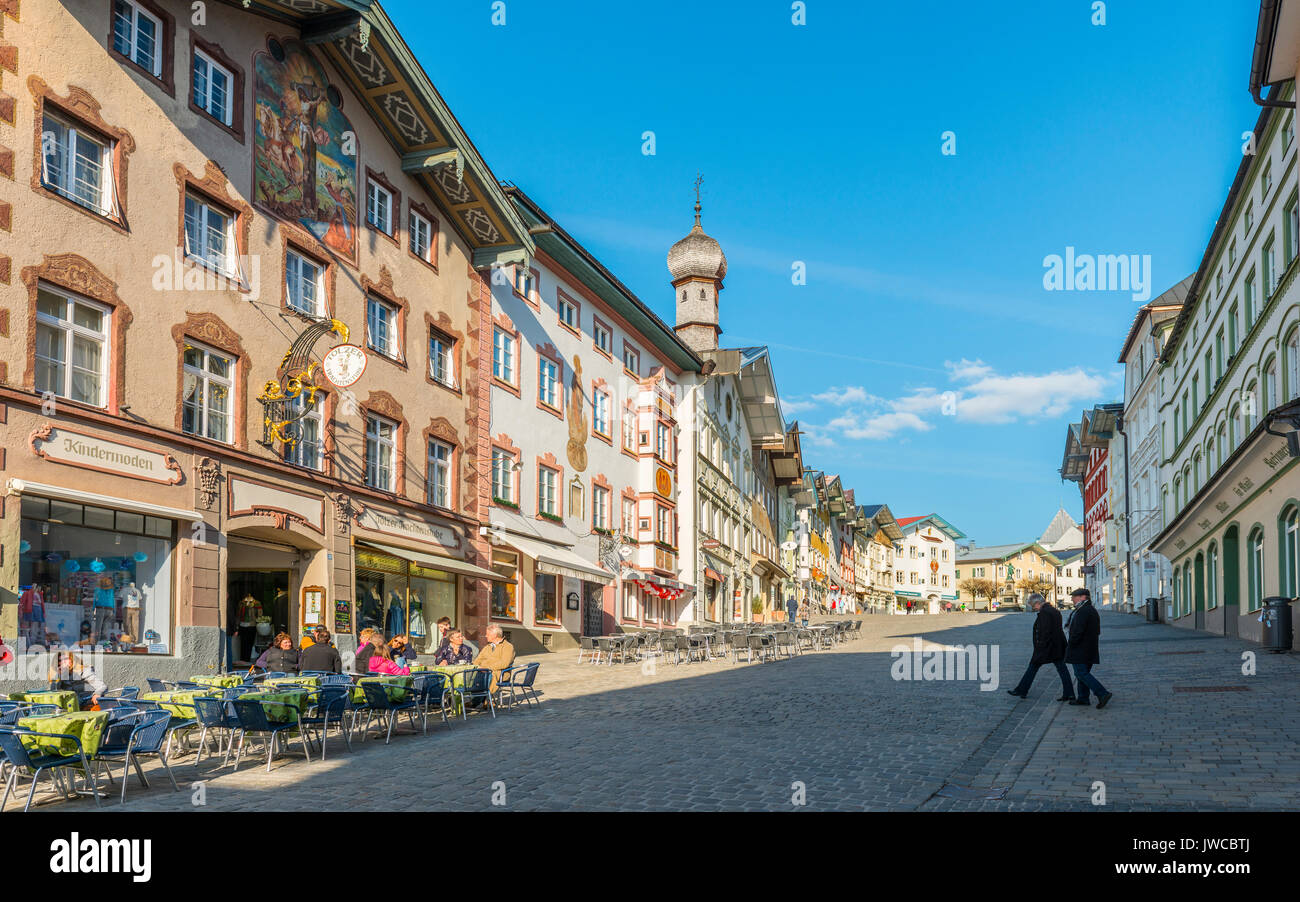 Historic row of houses, pedestrian zone, Marktstraße, Bad Tolz, Bavaria