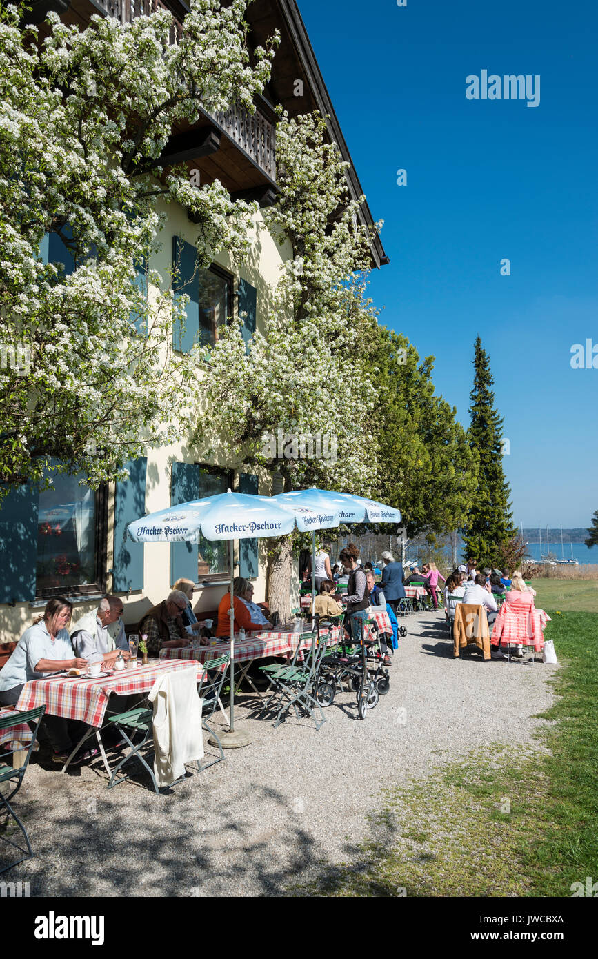 Cafe Seeseiten, European Chiemsee, Upper Bavaria, Bavaria, Germany Stock Photo