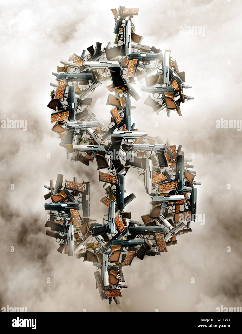 conceptual image of dollar sign with guns Stock Photo