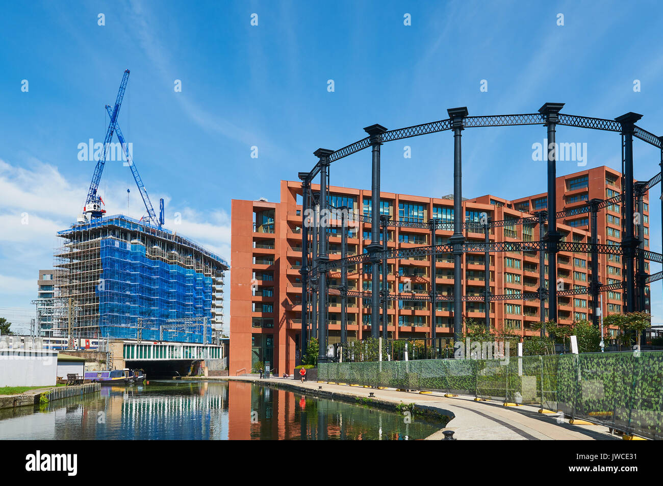 New apartment buildings on the Regents Canal near Gasholder Park, King