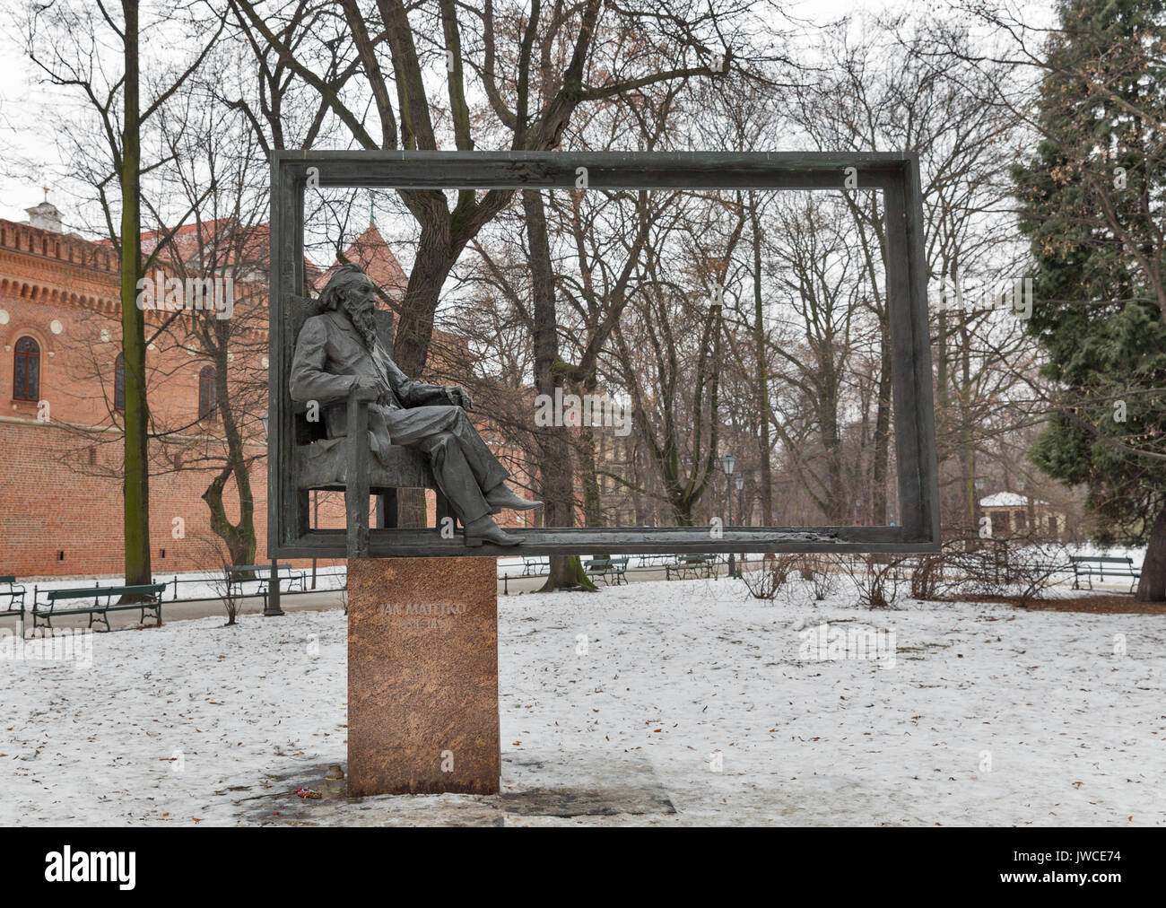 KRAKOW, POLAND JANUARY 14, 2017 Jan Matejko Monument close to Saint