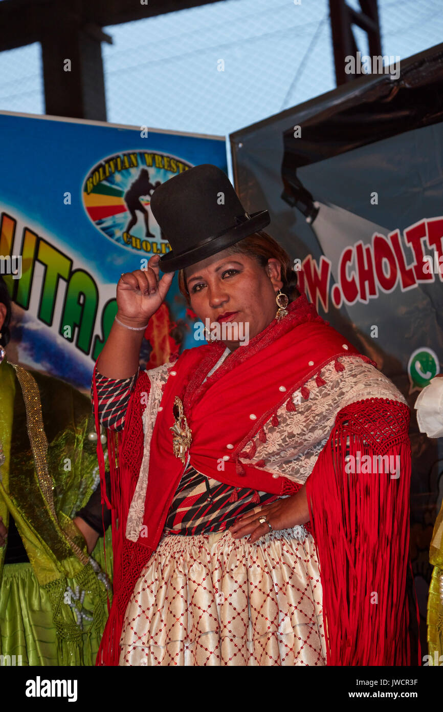 Wrestling Cholita, El Alto, La Paz, Bolivia, South America Stock Photo
