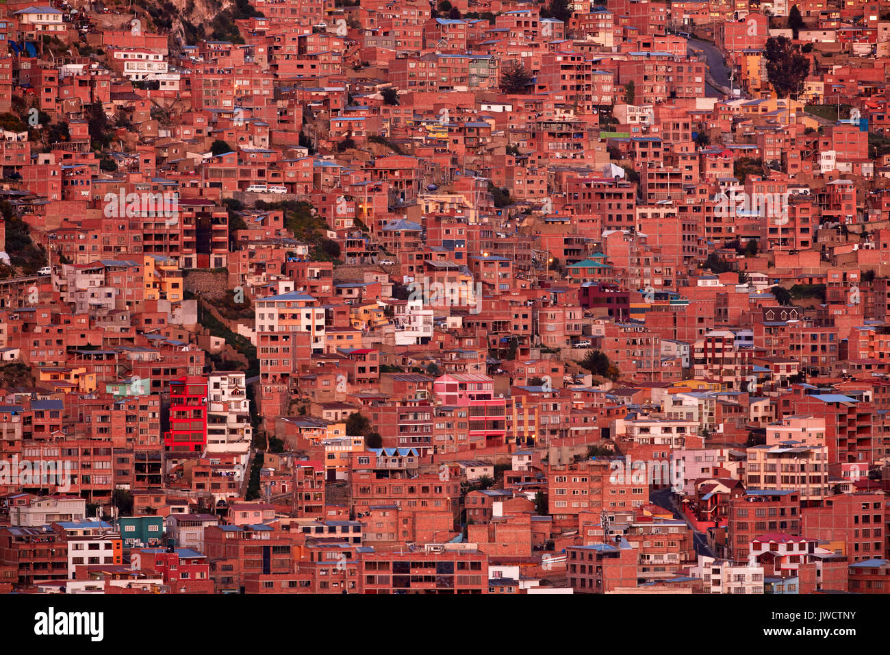 Brick housing on a steep hillside, La Paz, Bolivia, South America Stock