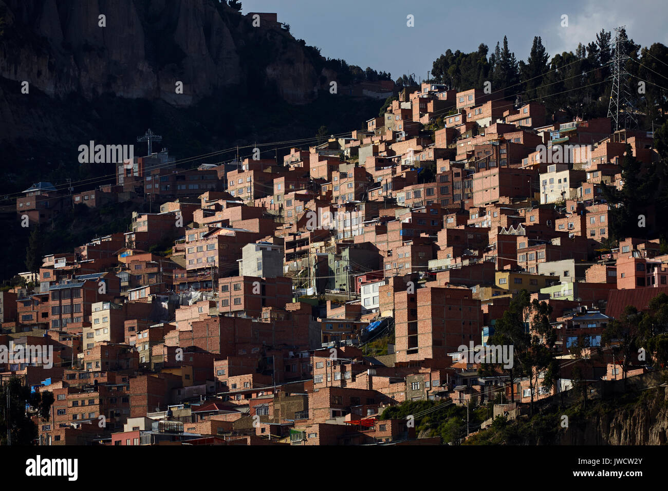 Brick housing on a steep hillside, La Paz, Bolivia, South America Stock Photo