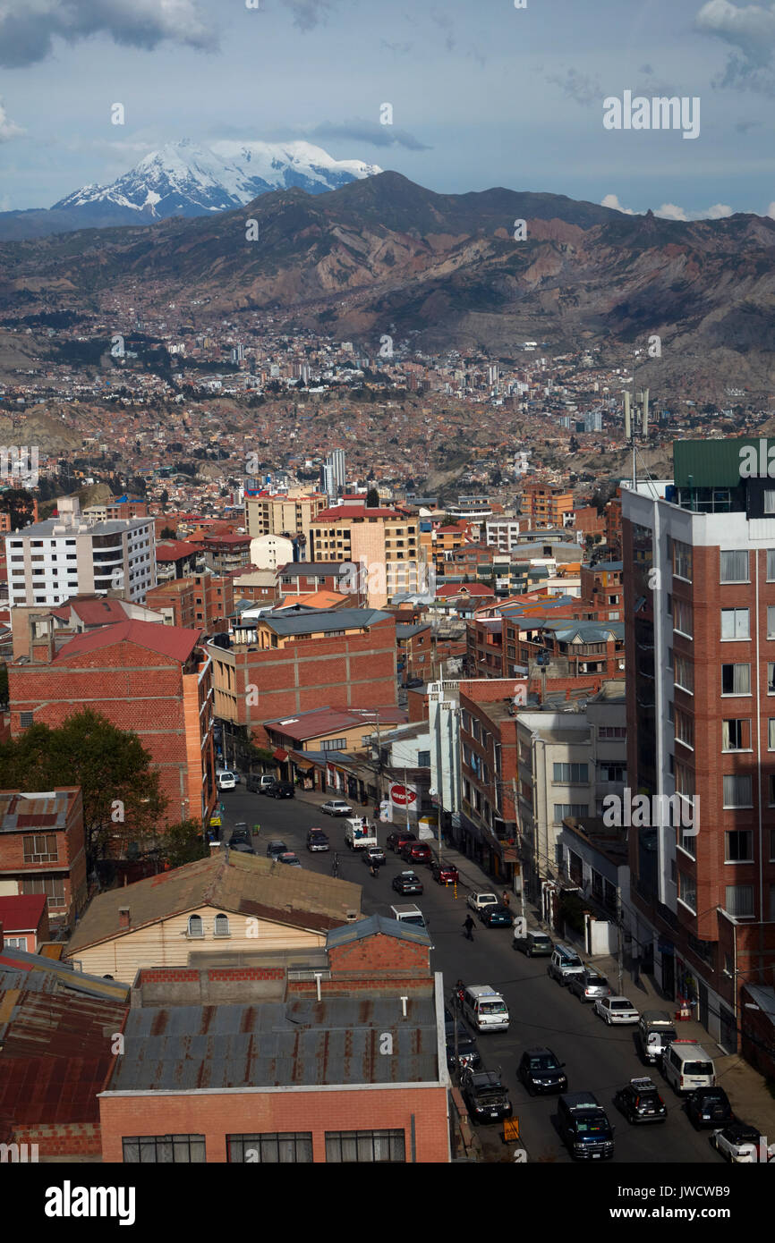 La Paz and Illimani (6438m/21,122ft), Bolivia, South America Stock Photo