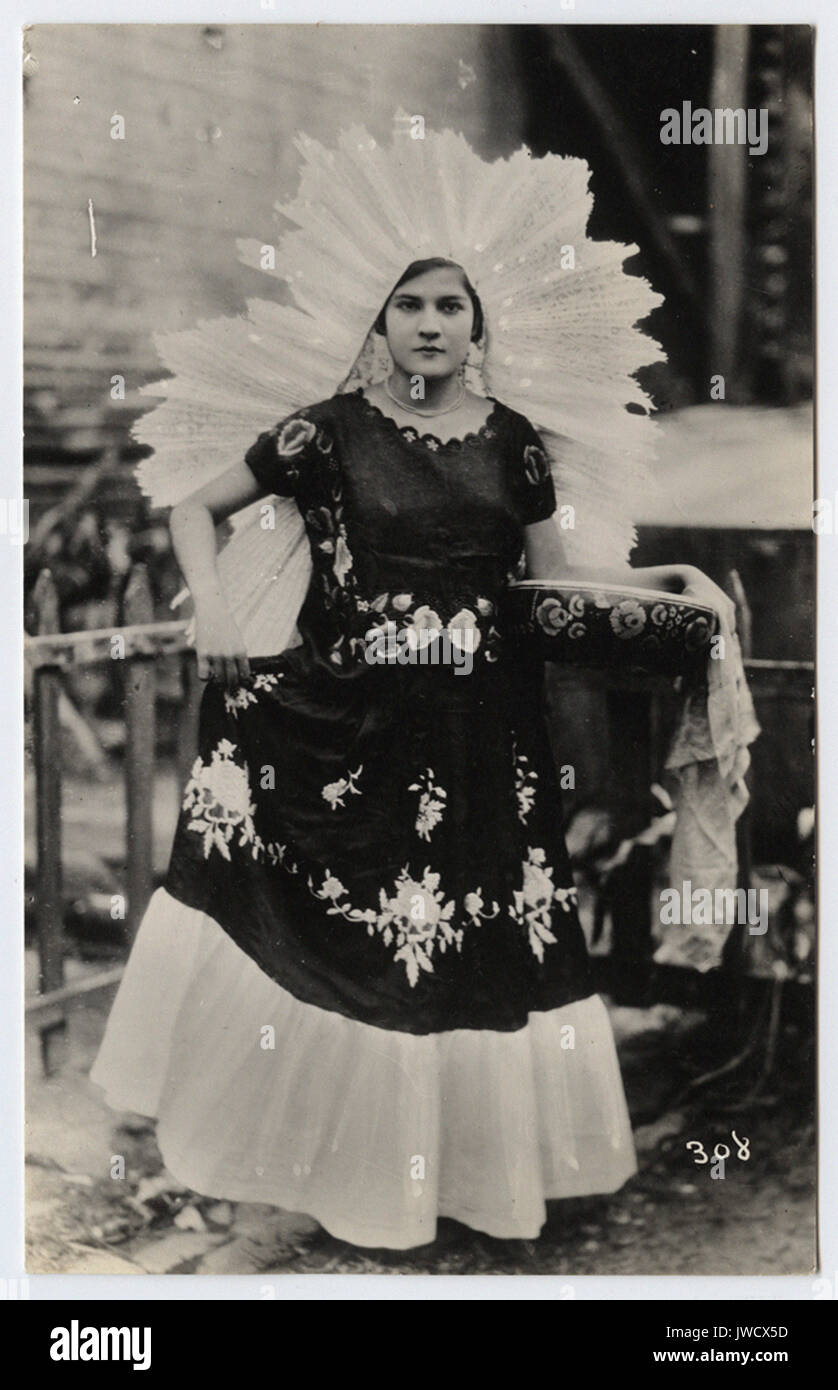 Tehuana Woman Holding Bowl - Early Postcards of Mexico Stock Photo