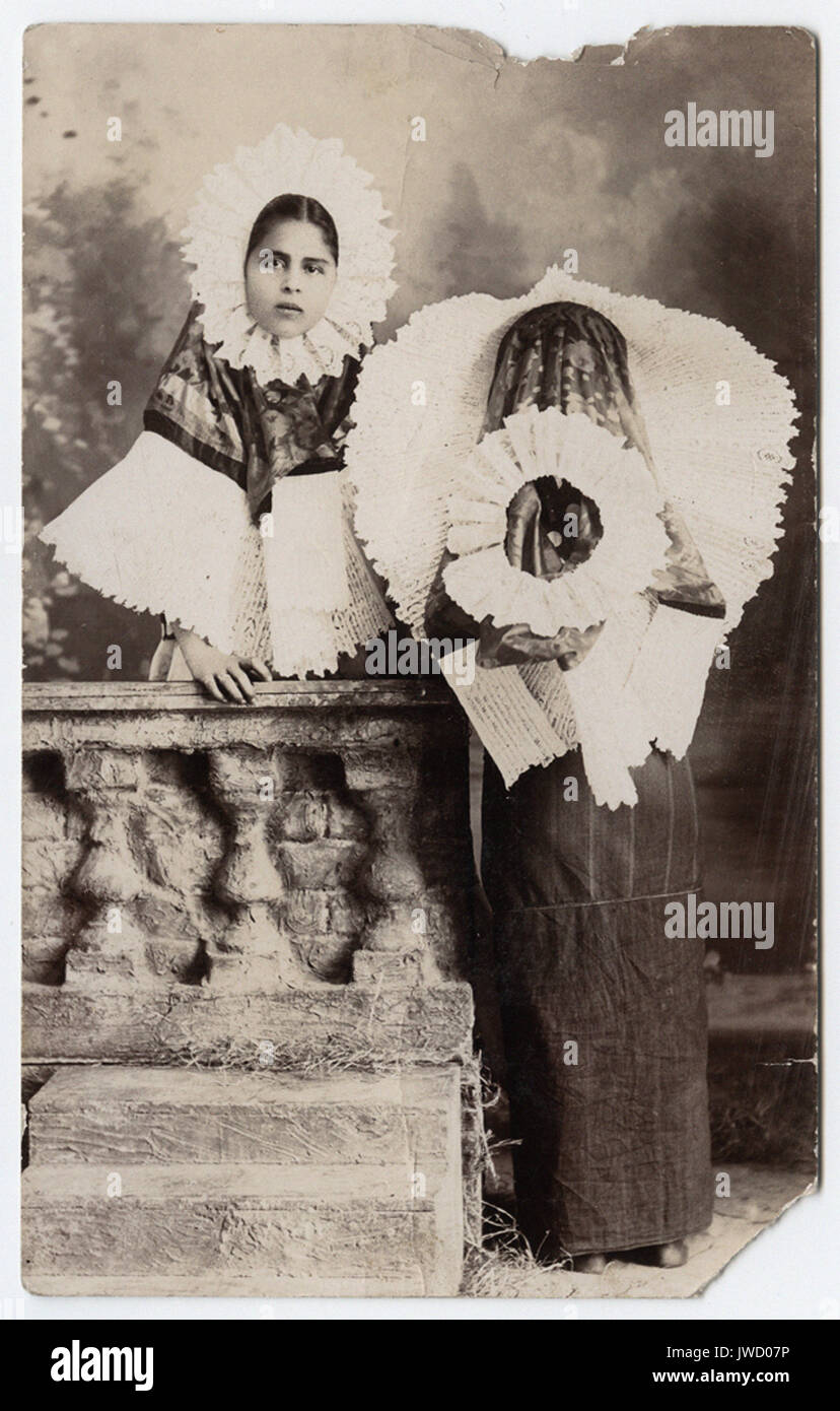 Two Tehuana Girls - Early Postcards of Mexico Stock Photo