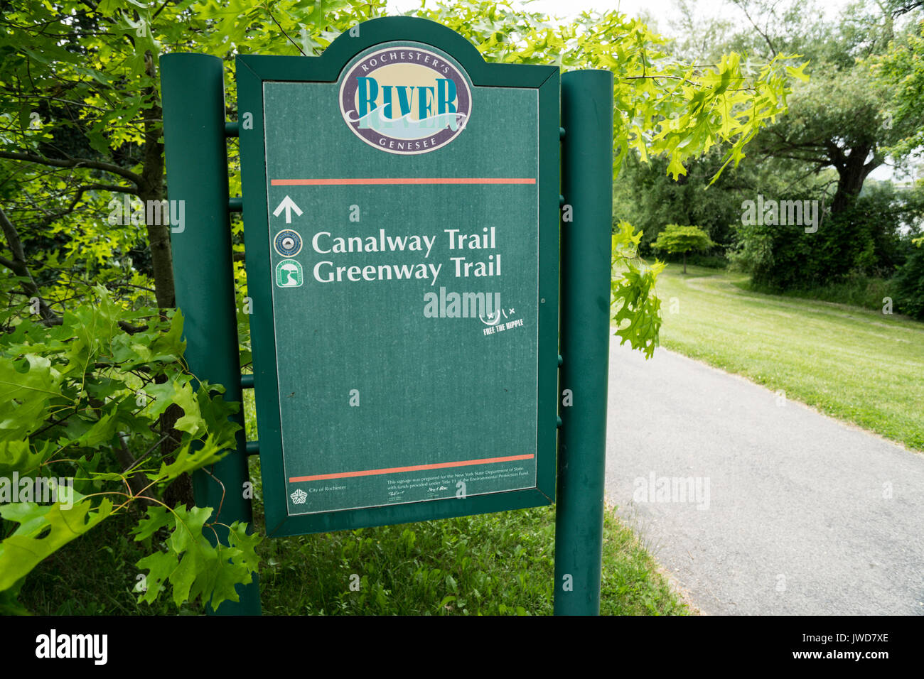 Information sign along running path with Free the Nipple sticker Stock ...
