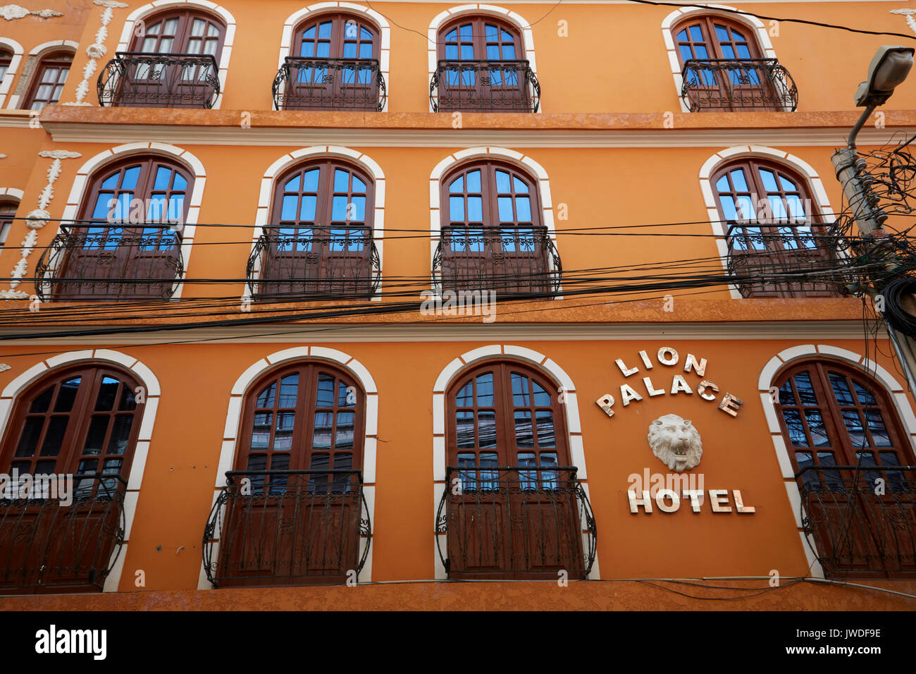 Facade of Lion Palace Hotel, La Paz, Bolivia, South America Stock Photo