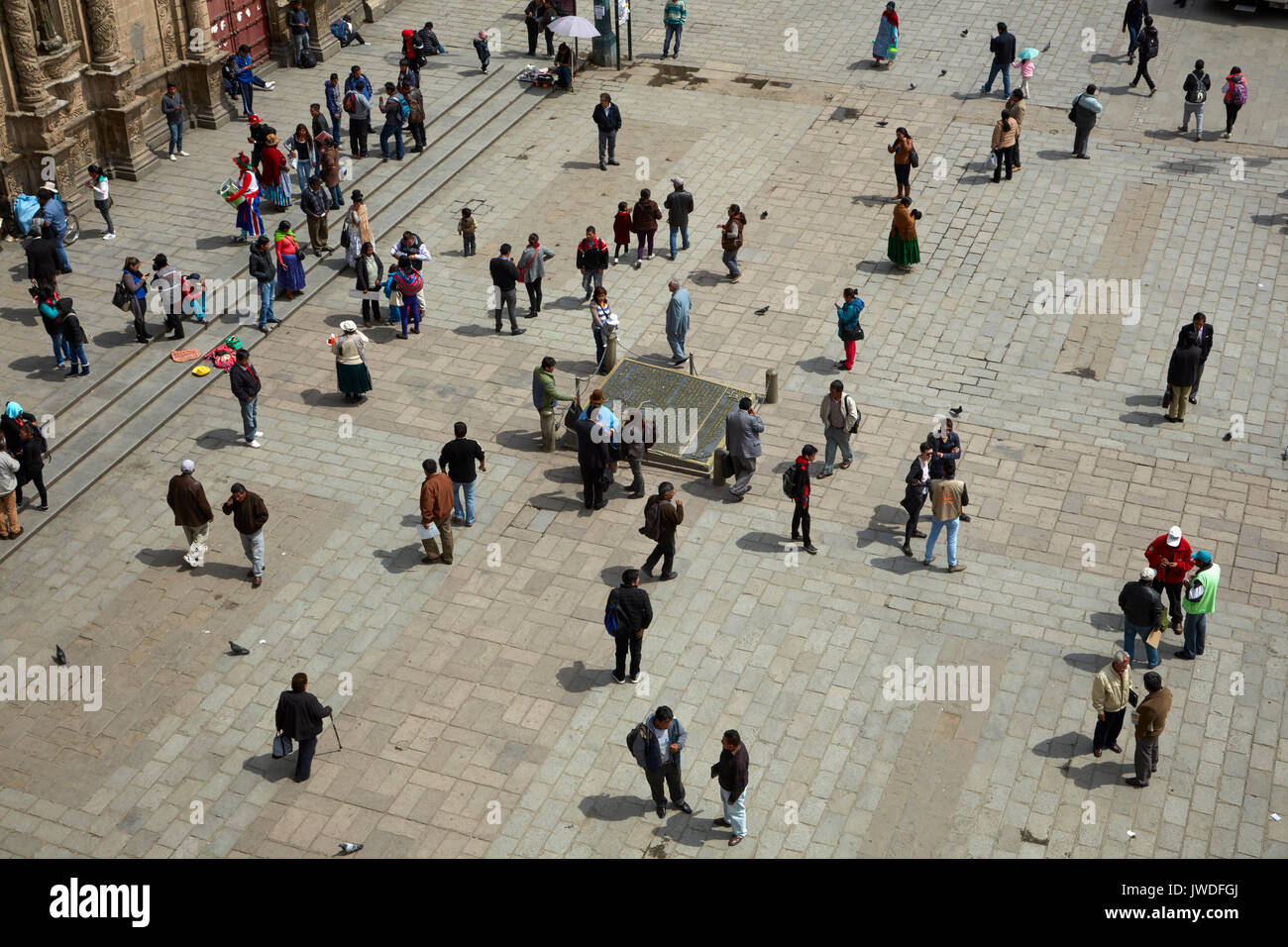 Bolivians at Plaza Mayor, central La Paz, Bolivia, South America Stock Photo
