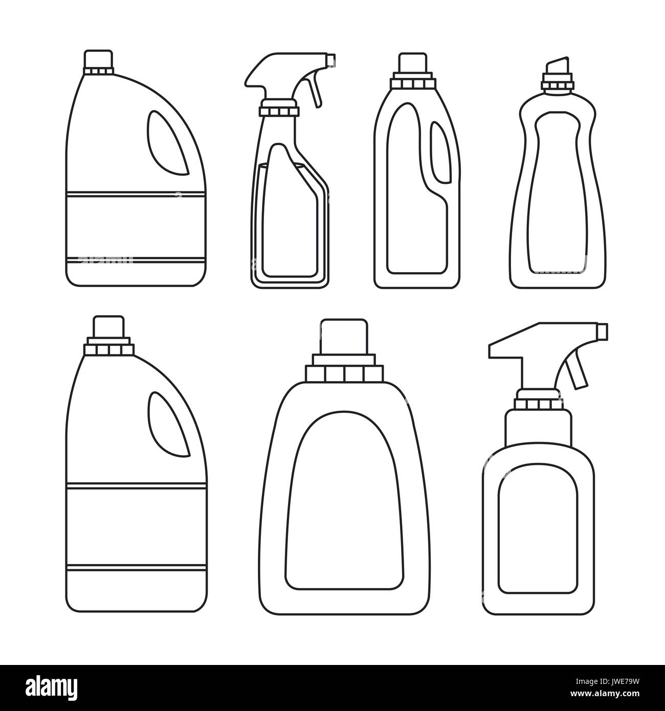 white background of silhouette of set bottles cleaning items laundry Stock Vector