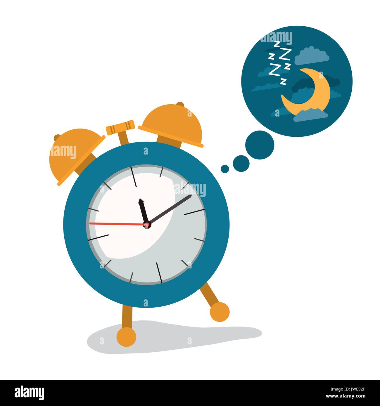 white background with alarm clock and cloud callout dream of night with