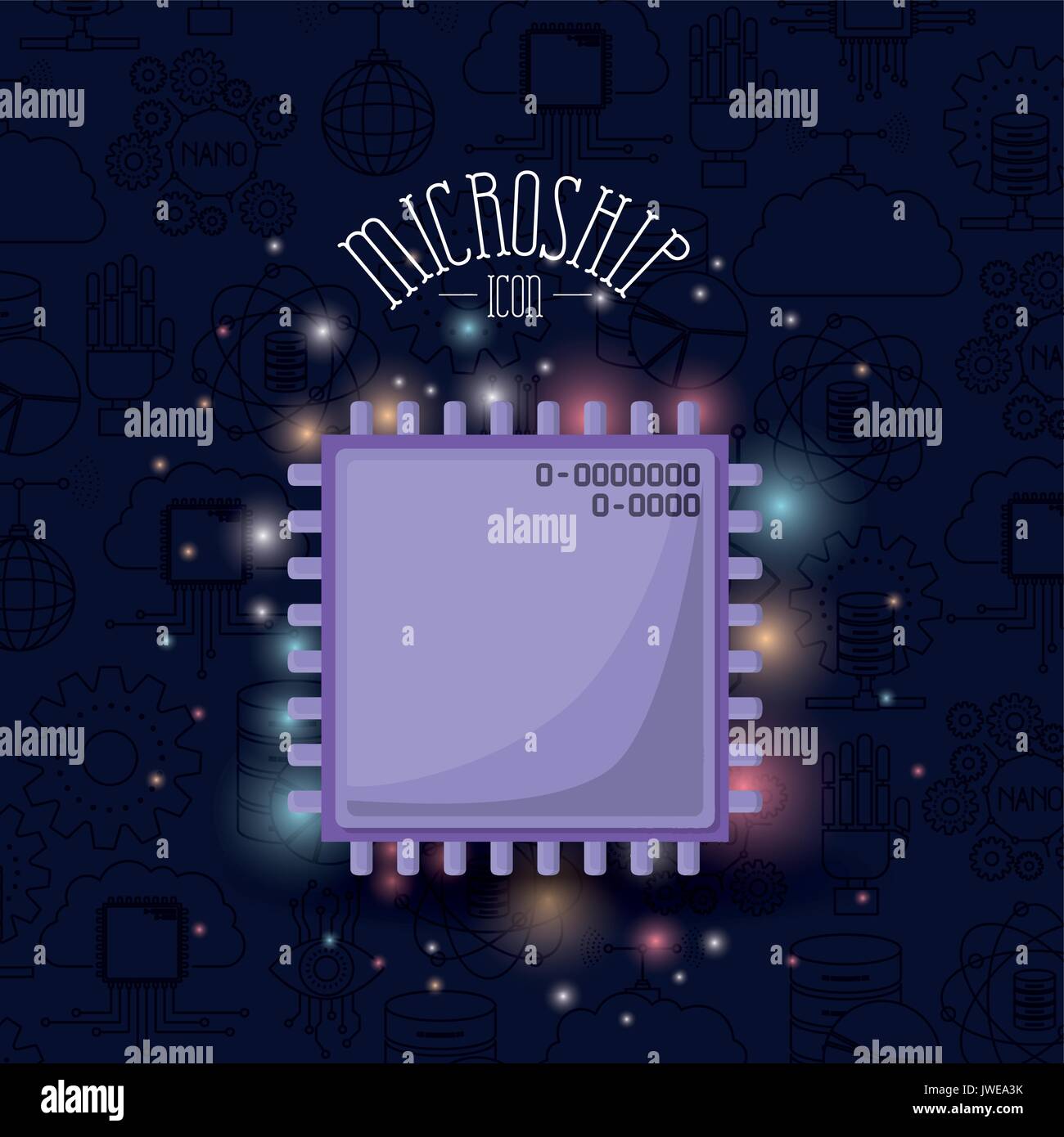 color dark blue background with brightness of colorful microship icon ...