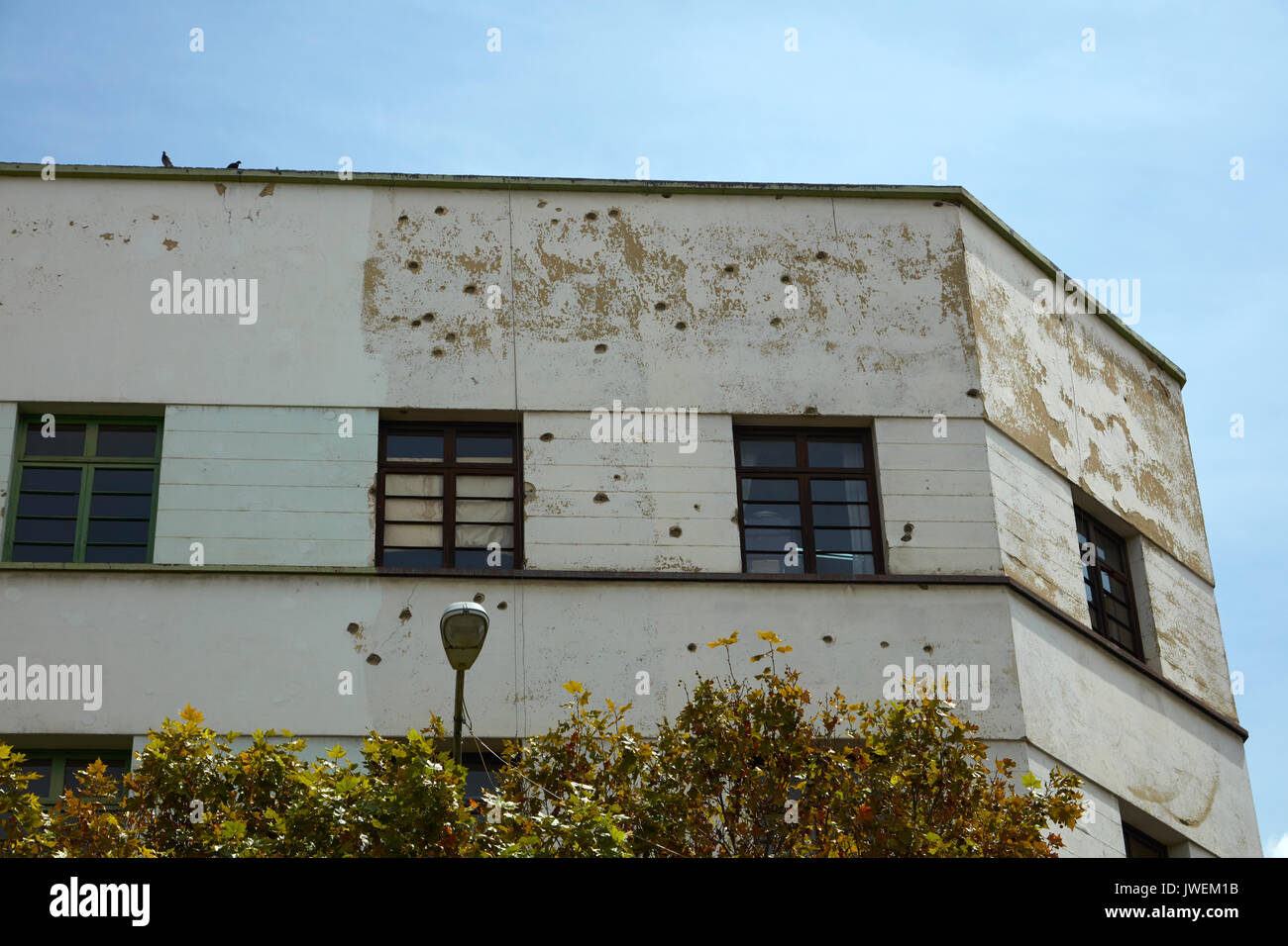 Building with bullet holes in Plaza Murillo (scene of many coups and conflicts), central La Paz, Bolivia, South America Stock Photo