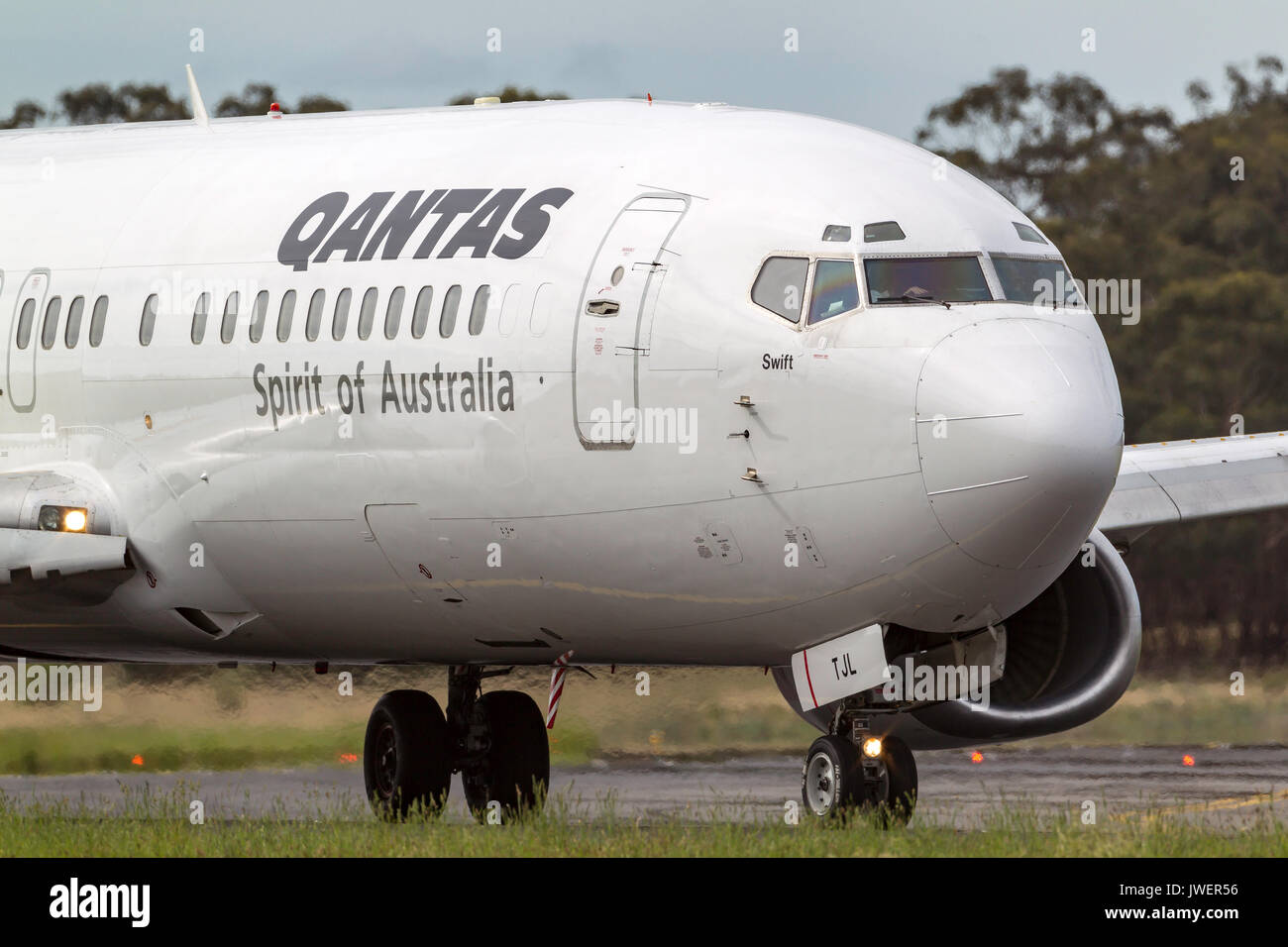 Qantas Boeing 737-476 VH-TJL at  Melbourne International Airport. Stock Photo