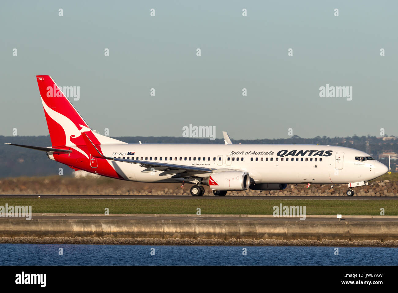 Qantas Boeing 737-800 aircraft at Sydney Airport. Stock Photo