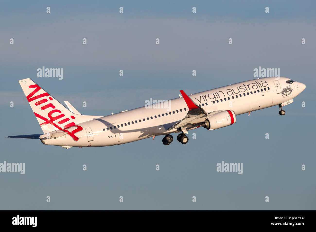 Virgin Australia Airlines Boeing 737-800 aircraft taking off from Sydney Airport. Stock Photo