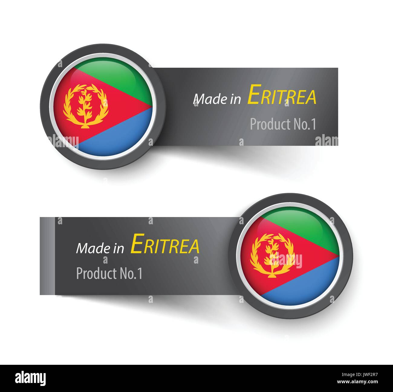 Flag icon and label with text made in Eritrea . Stock Vector