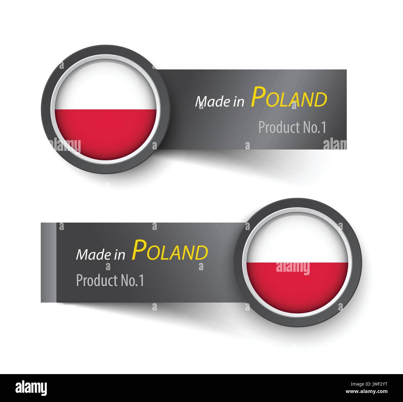 Flag icon and label with text made in Poland . Stock Vector