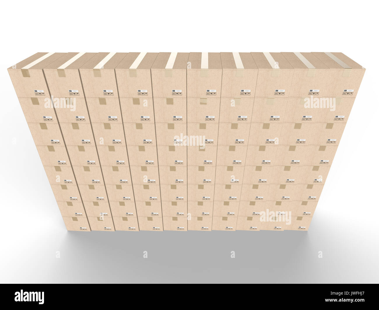 3d rendering stack of carton boxes of carton boxes wall Stock Photo - Alamy