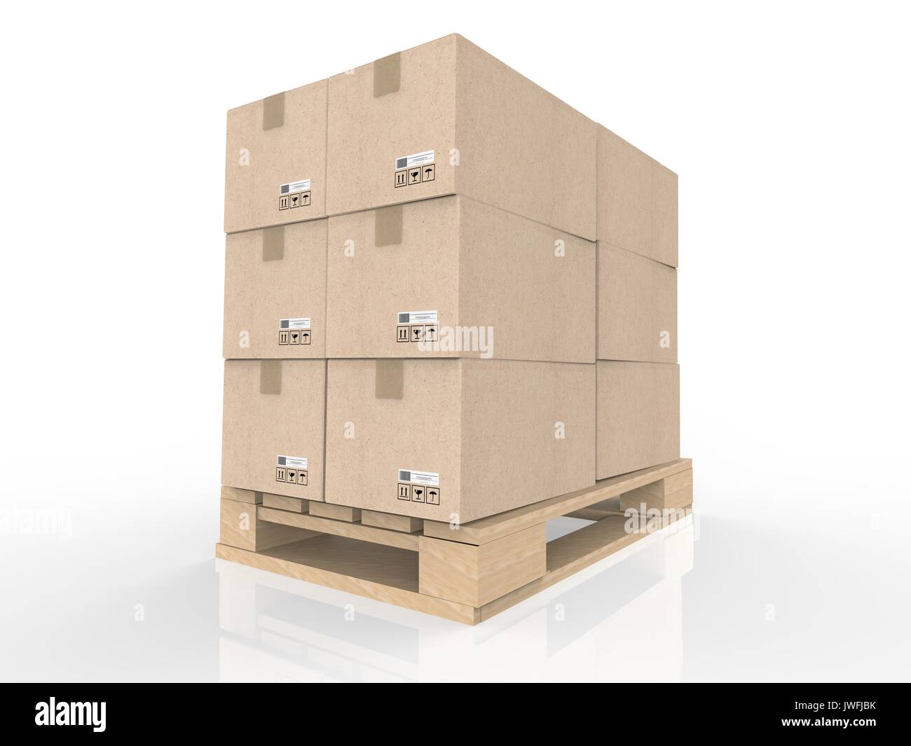 3d rendering stack of cardboard boxes on wooden pallet Stock Photo - Alamy