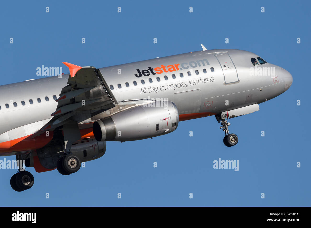 Jetstar Airways Airbus A320 airliner taking off from Sydney Airport. Stock Photo