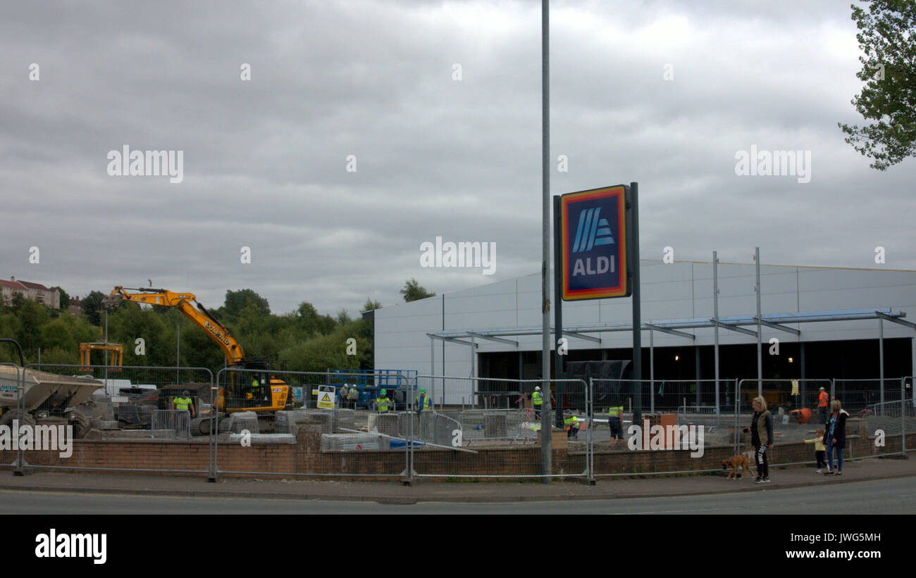Aldi supermarket being built under construction Drumchapel Glasgow UK Stock Photo