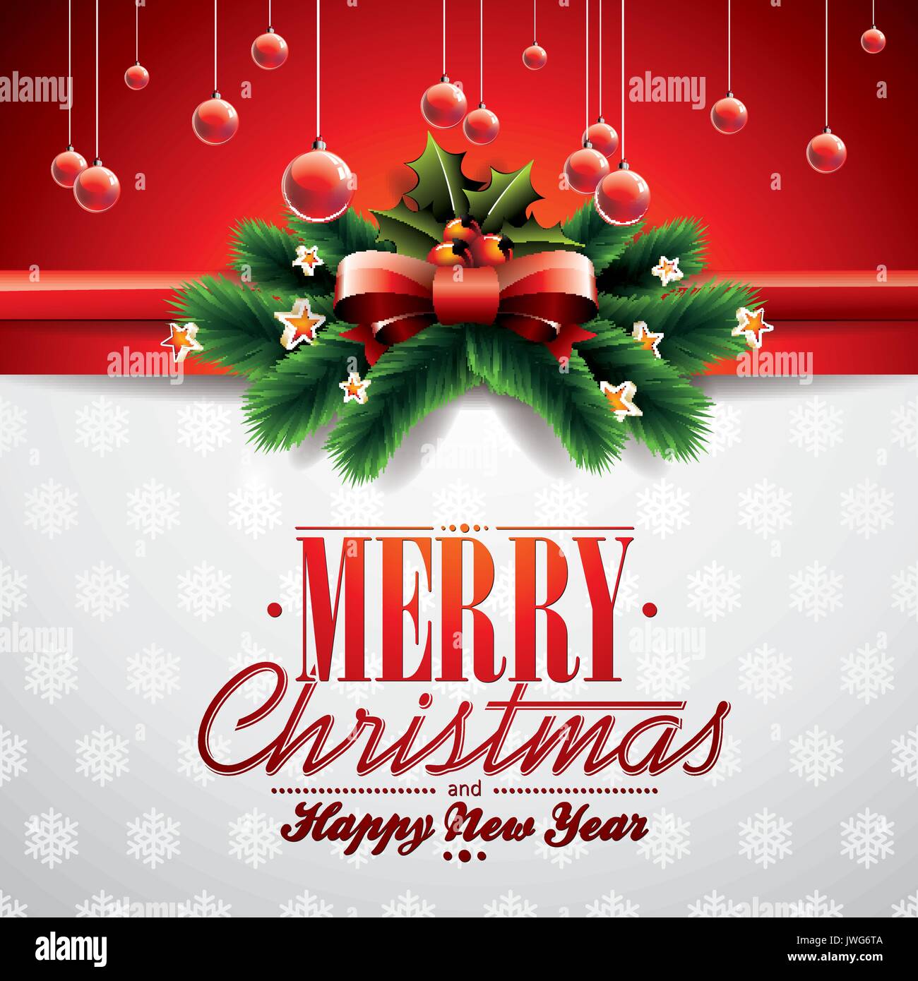 Vector Christmas illustration with ribbon and shiny holiday elements on ...