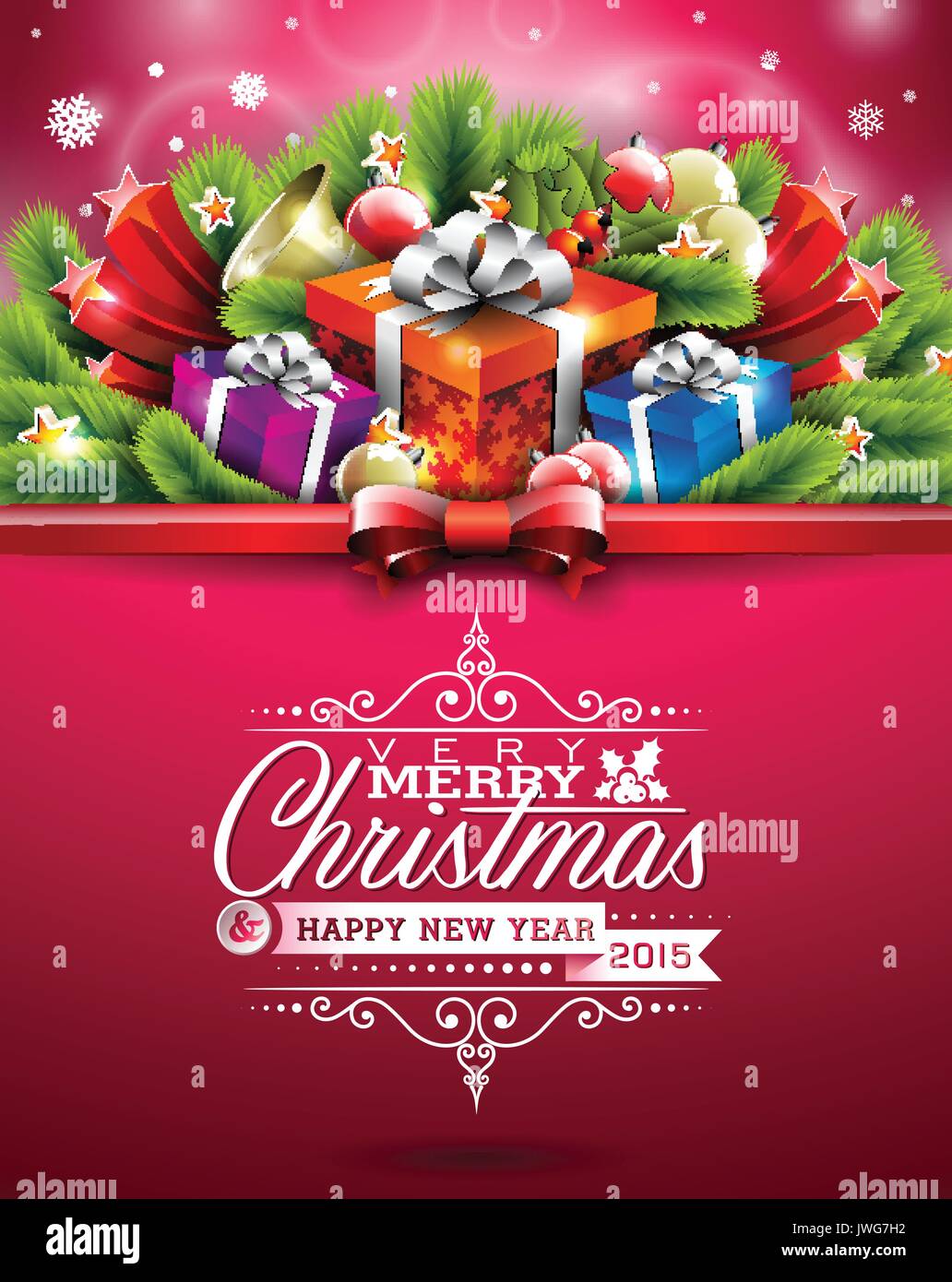 Vector Christmas illustration with typographic design and shiny holiday ...