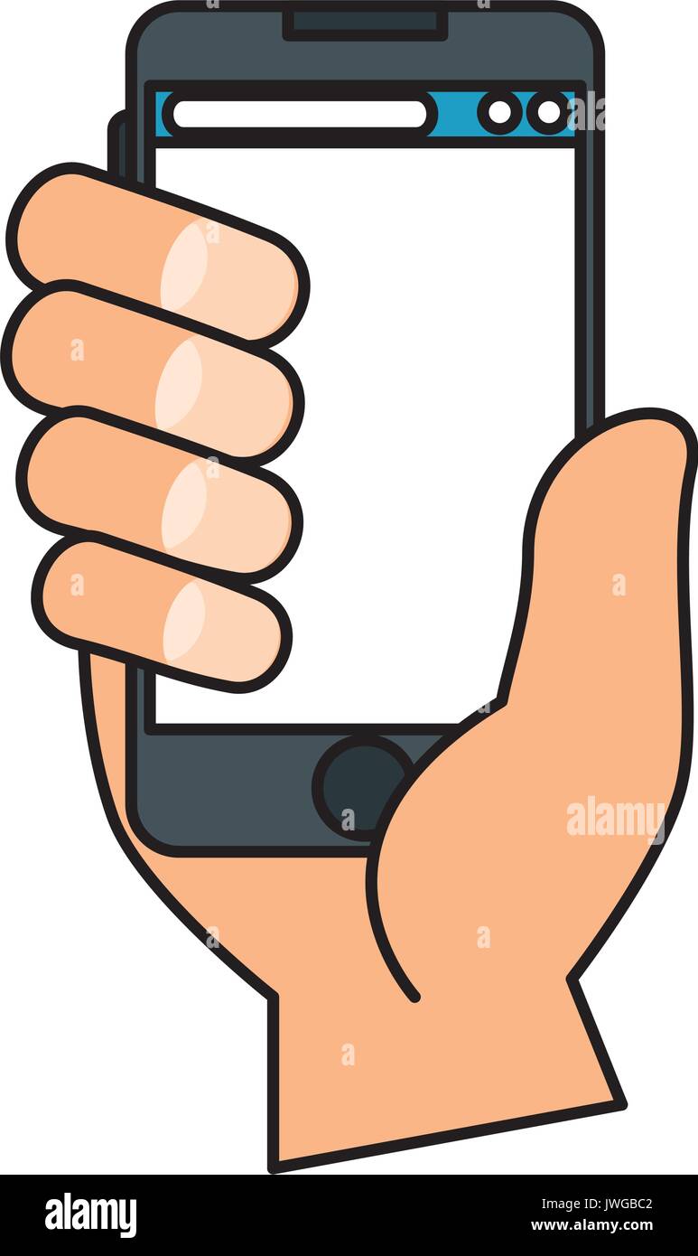 hand human with smartphone device isolated icon vector illustration ...