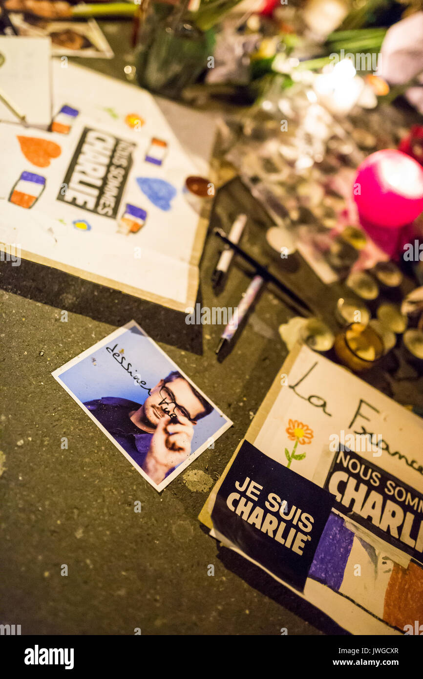 Homage at the victims of Charlie hebdo killing in Paris the 7th of january 2015. Stock Photo
