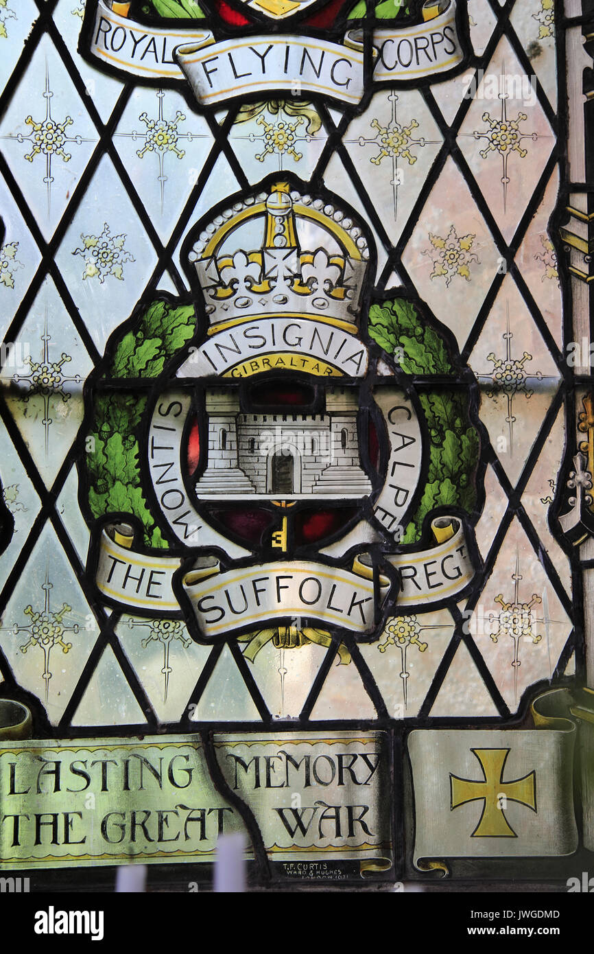 Insignia the Suffolk Regiment, stained glass window, Church of Saint