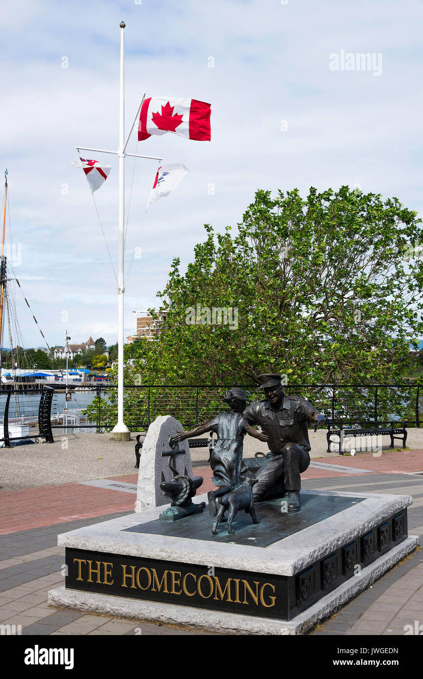 The Homecoming Sculpture By Nathan Scott Commemorates Canadian Navy Centenary in Victoria Vancouver Island British Columbia Canada Stock Photo
