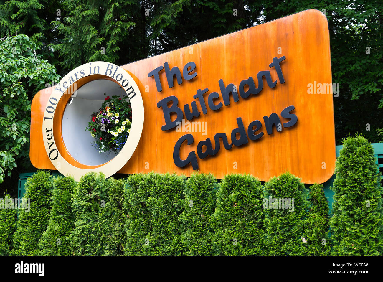 The Entrance Sign to the Beautiful Butchart Gardens with Flower