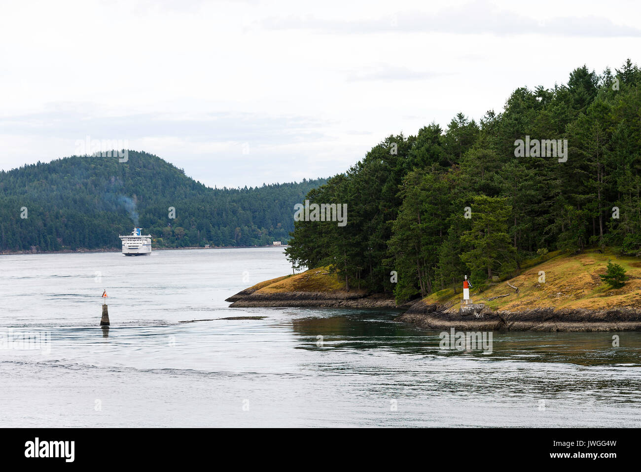 BC Ferries Car and Passenger Ferry Spirit of Vancouver Island Passing Through The Straits of Georgia Voyaging to Swartz Bay near Victoria BC Canada Stock Photo