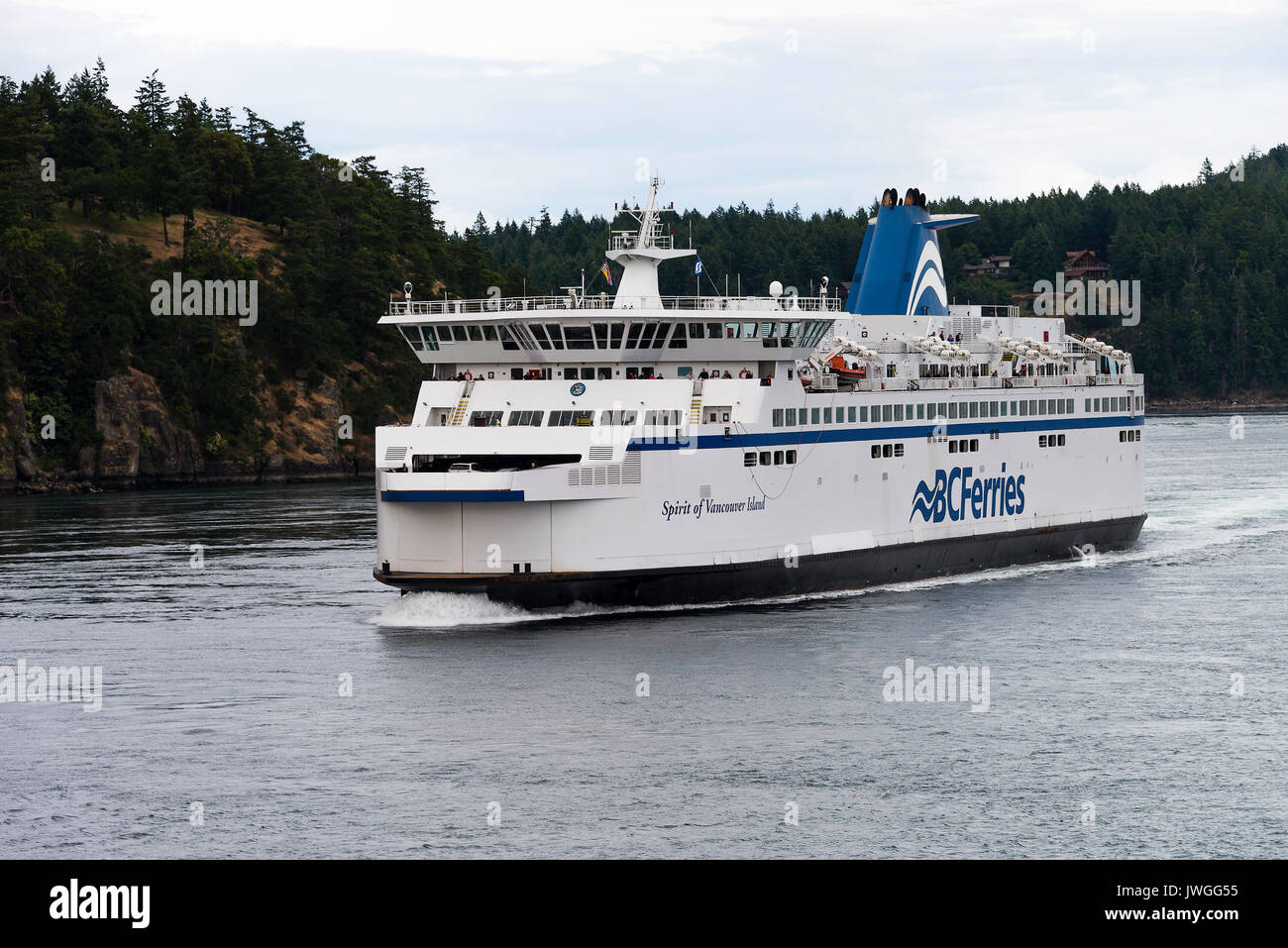 BC Ferries Car and Passenger Ferry Spirit of Vancouver Island Passing Through The Straits of Georgia Voyaging to Swartz Bay near Victoria BC Canada Stock Photo